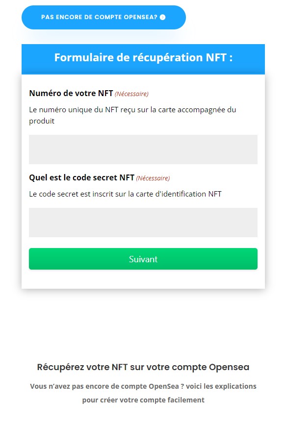 formulaire récupération nft wordpress